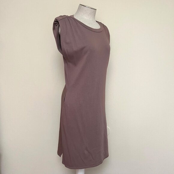 CODE x MODE Nude Beige Sleeveless Knit Dress with Shoulder Pads and Pockets SM - Picture 4 of 4